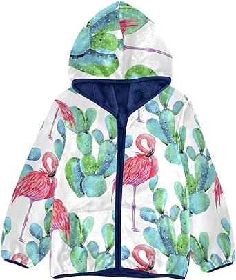Aflyko Boys Fleece Coat Cactus Pink Flamingo Zip-Up Hoodie Girls Outerwear Kids Hooded Jacket 3-10T