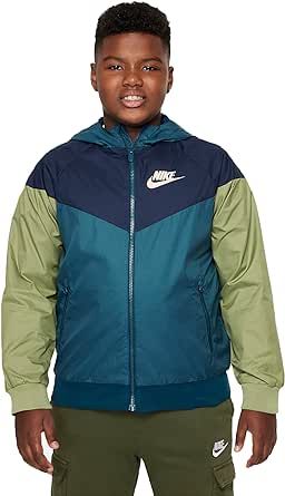 Nike Sportswear Windrunner Big Kids' (Boys') Jacket (as1, alpha, l, regular, Plus Size, Valerian Blue/Midnight Navy/Alligator/Arctic Orange)