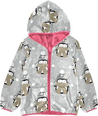 Aslsiy Cute Penguin Girls Snowflakes Girls Jacket With Hood Toddler Coat Zip Up Hoodie Outerwear
