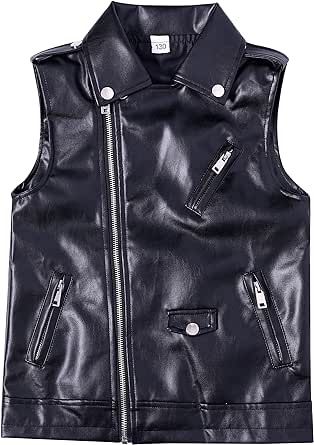 POZAMA Boys Girls Faux leather Vest Jacket Kids Motorcycle Vests Joker Dress Coat 3-10Years